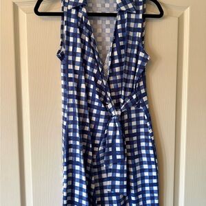 Talbots Jersey Blue and White Gingham Wrap-Style Dress